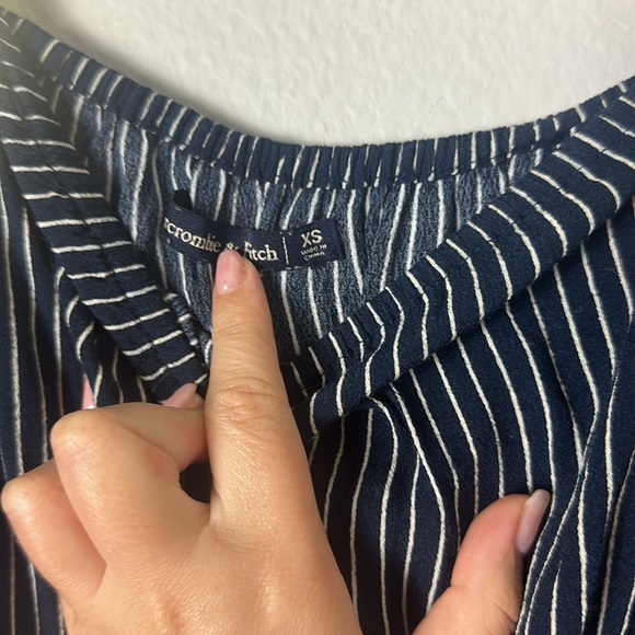 Abercrombie & Fitch Navy and White Strapless Pinstripe Jumpsuit - Picture 6 of 10